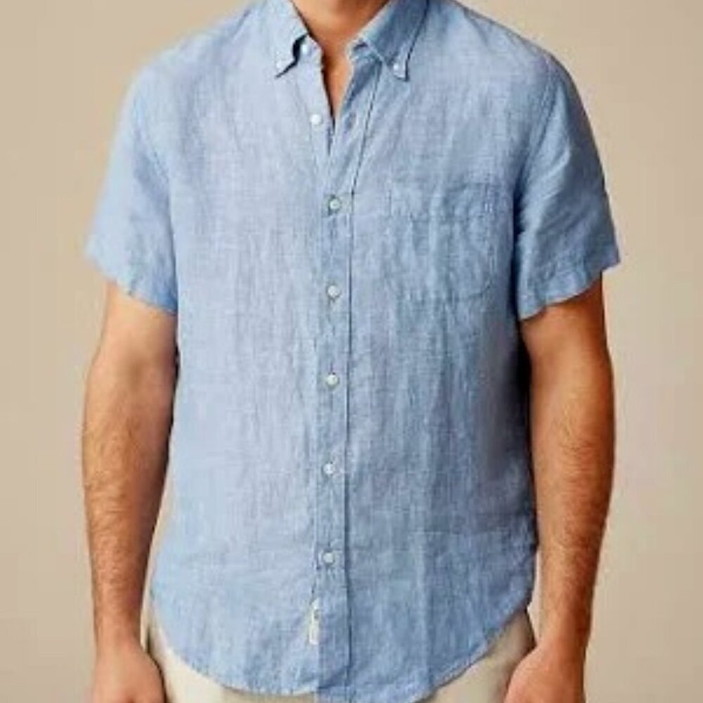 J. Crew Men’s Linen Button Shirt Short Sleeve Heritage‎ Core XL Chambray Preppy